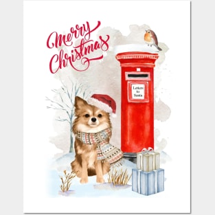 Long Haired Chihuahua Merry Christmas Santa Dog Posters and Art